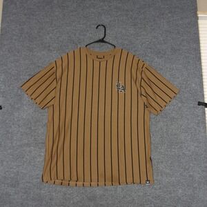 WXYZ T Shirt Mens XL Tan Black Pinstripe LA Graphic Short Sleeve Streetwear